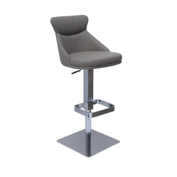 Saida Leather Bar Stool With Chrome Base In Taupe