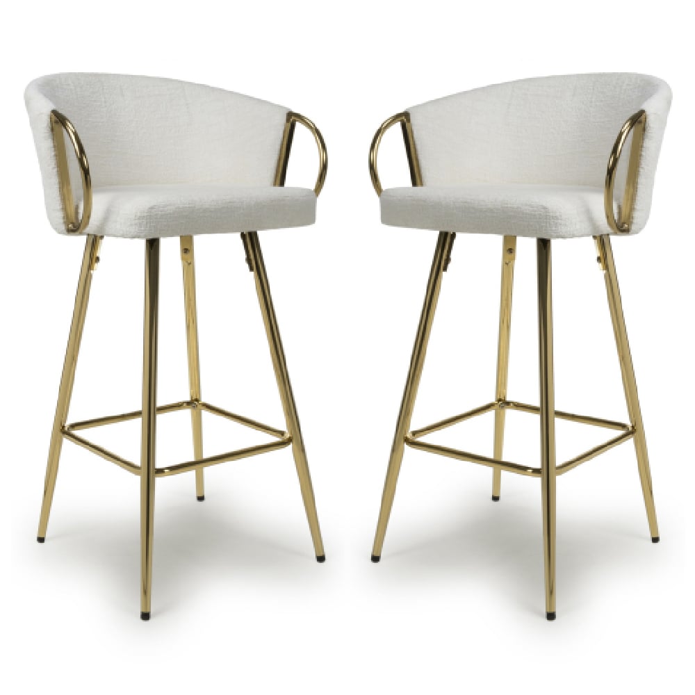 Visalia Cream Fabric Bar Stools With Gold Legs In Pair