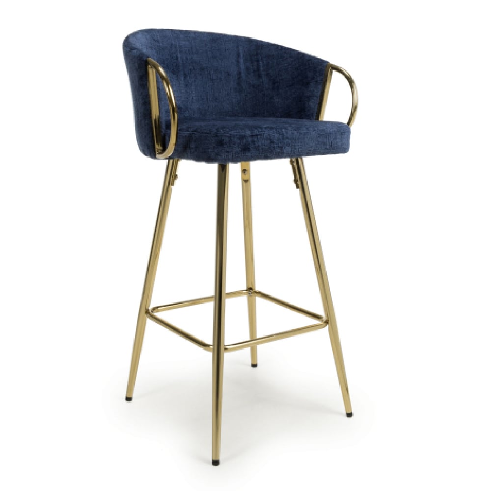 Visalia Fabric Bar Stool With Gold Legs In Blue