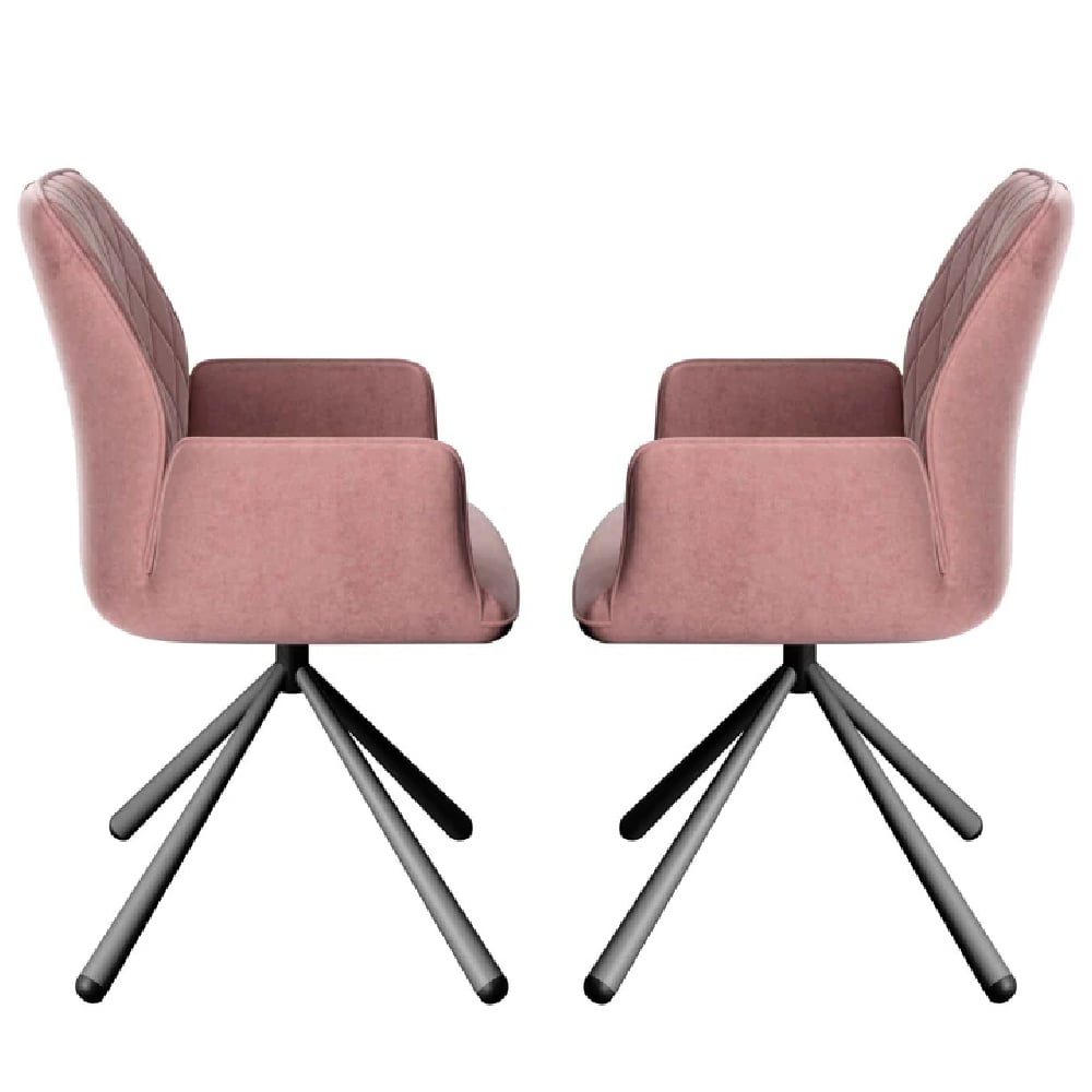 Zekrot Pink Fabric Dining Chairs With Metal Legs In Pair