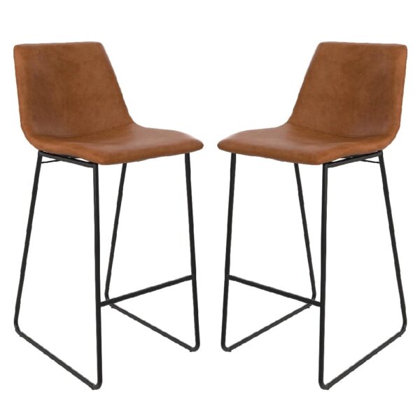 Berlin Caramel Maple PU Leather Bar Stools With Black Leg In Pair