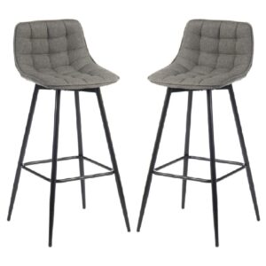 Quebec Grey Fabric Bar Stools With Black Legs In Pair