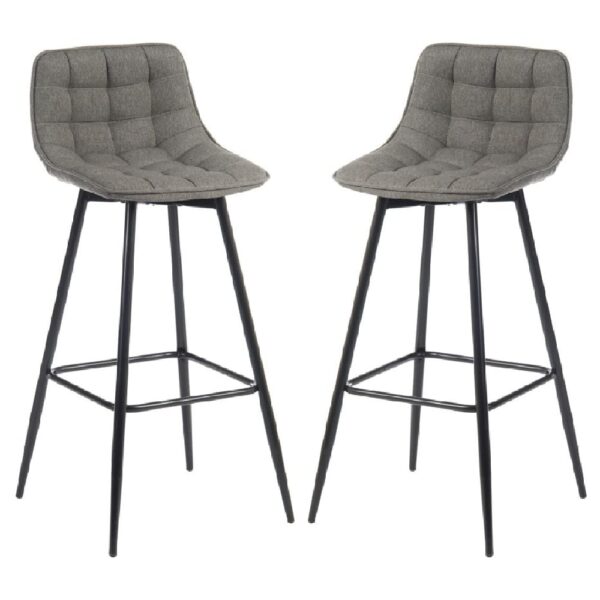 Quebec Grey Fabric Bar Stools With Black Legs In Pair