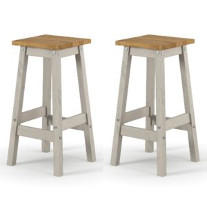 Consett Grey And Oak Wooden Bar Stools In Pair