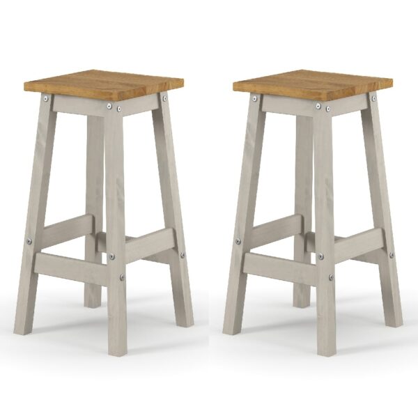 Consett Grey And Oak Wooden Bar Stools In Pair