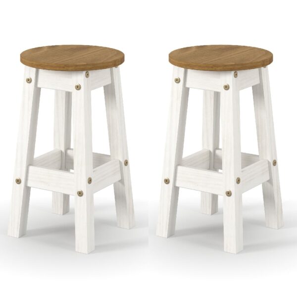 Consett White And Oak Round Wooden Bar Stools In Pair