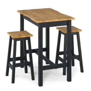 Consett Wooden Large Bar Table With 2 Stools In Black And Oak