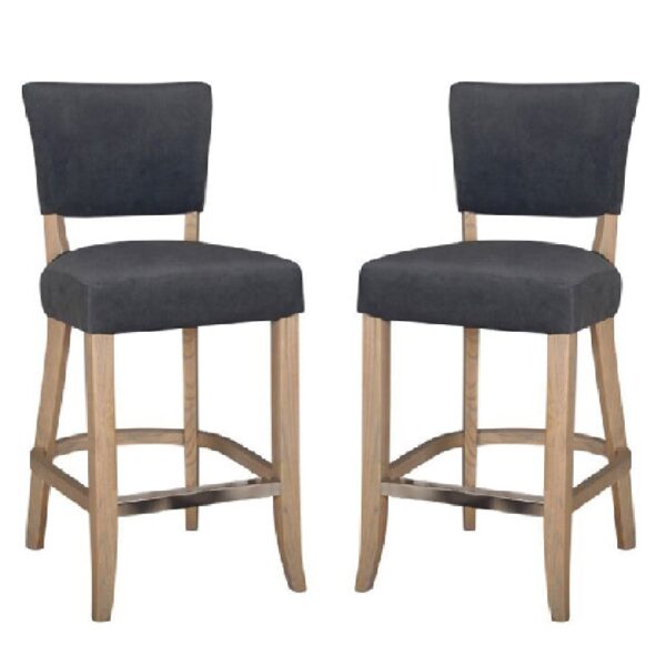 Dothan Dark Grey Velvet Bar Chairs With Oak Legs In Pair