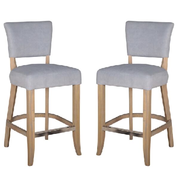 Dothan Light Grey Velvet Bar Chairs With Oak Legs In Pair