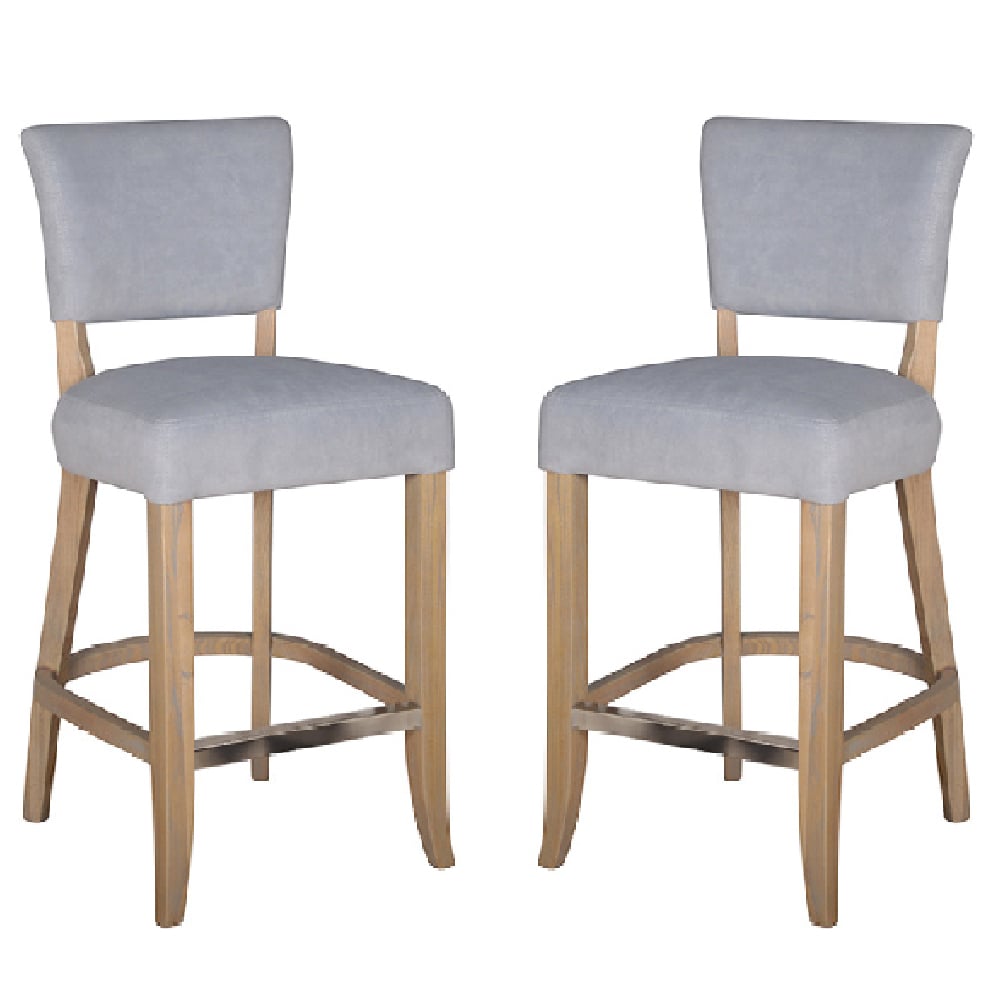 Dothan Light Grey Velvet Bar Chairs With Oak Legs In Pair