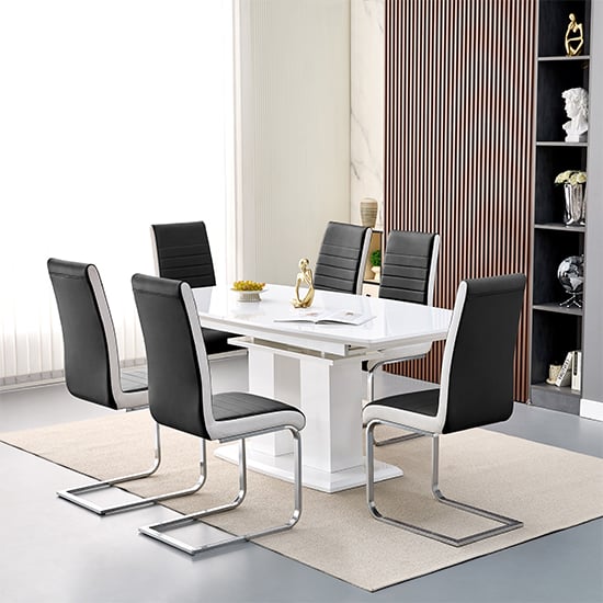 Genisimo Large Gloss Extending Dining Table 6 Symphony Black Chairs