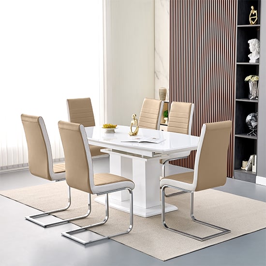 Genisimo Large Gloss Extending Dining Table 6 Symphony Taupe Chairs