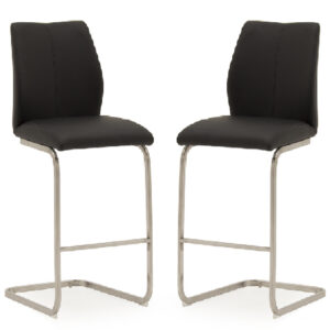 Ithaca Black Faux Leather Bar Chairs With Chrome Base In Pair