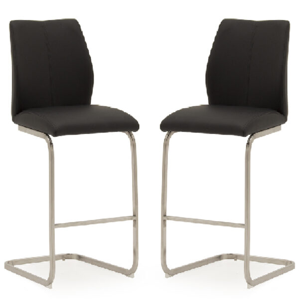 Ithaca Black Faux Leather Bar Chairs With Chrome Base In Pair