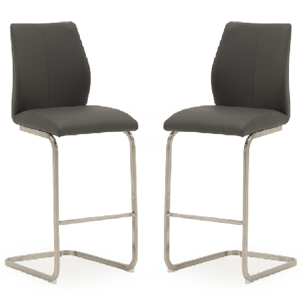 Ithaca Grey Faux Leather Bar Chairs With Chrome Base In Pair