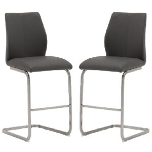 Ithaca Grey Faux Leather Bar Stools With Chrome Base In Pair