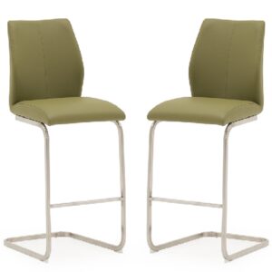 Ithaca Olive Faux Leather Bar Chairs With Chrome Base In Pair