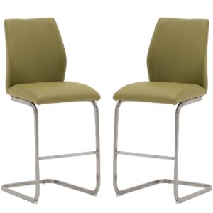 Ithaca Olive Faux Leather Bar Stools With Chrome Base In Pair