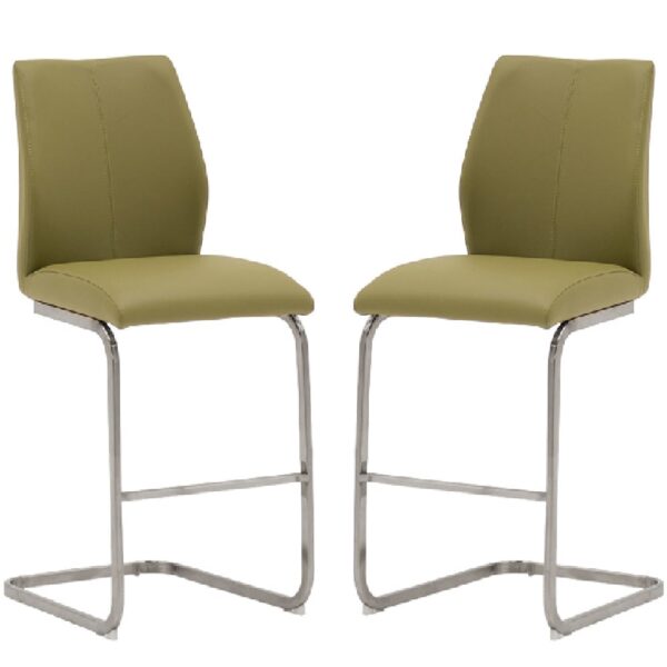 Ithaca Olive Faux Leather Bar Stools With Chrome Base In Pair