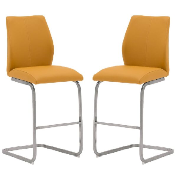 Ithaca Pumpkin Faux Leather Bar Stools With Chrome Base In Pair