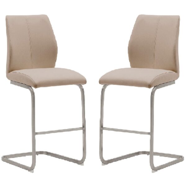 Ithaca Taupe Faux Leather Bar Stools With Chrome Base In Pair