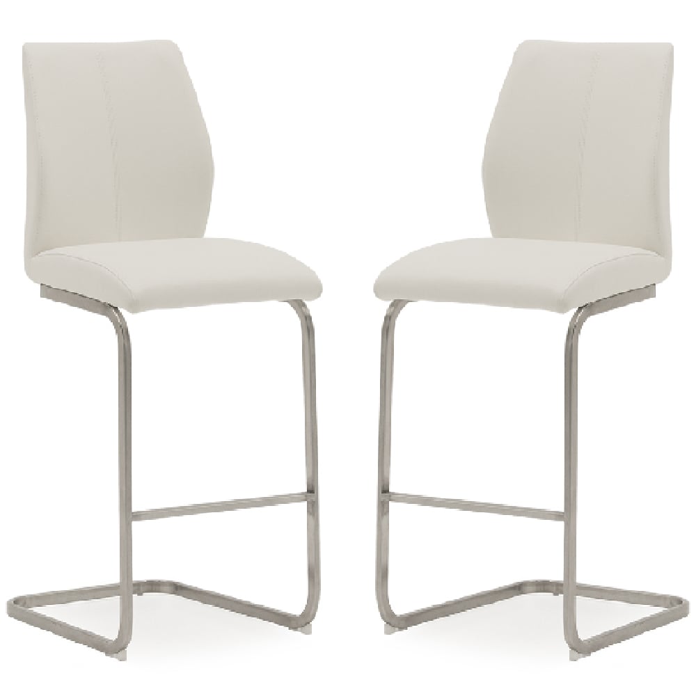 Ithaca White Faux Leather Bar Chairs With Chrome Base In Pair