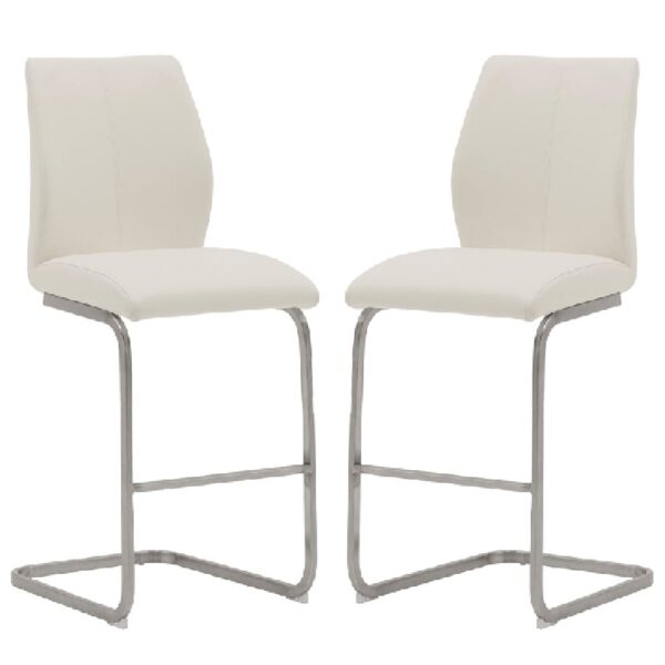 Ithaca White Faux Leather Bar Stools With Chrome Base In Pair