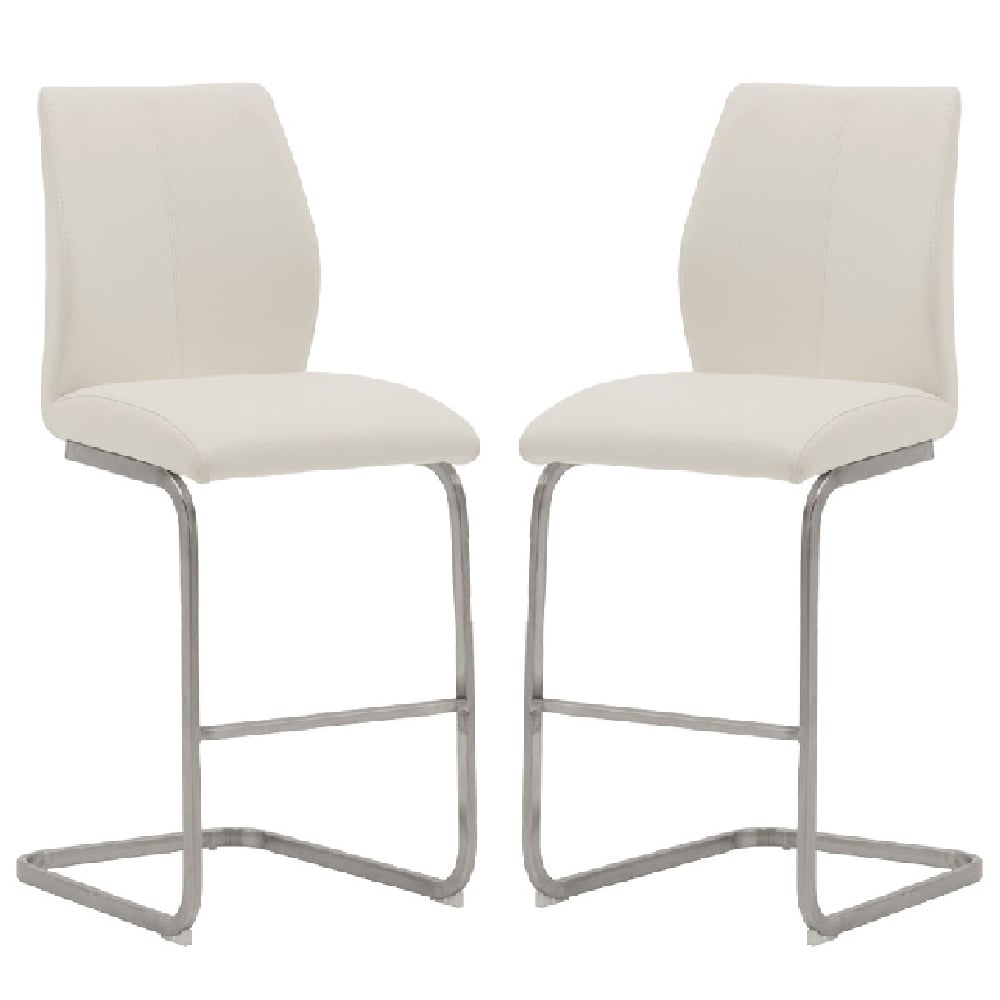 Ithaca White Faux Leather Bar Stools With Chrome Base In Pair