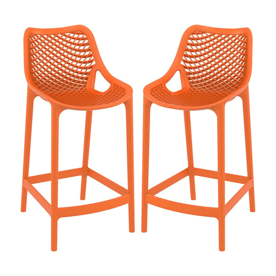 Arrochar Outdoor Orange Polypropylene Bar Stools In Pair