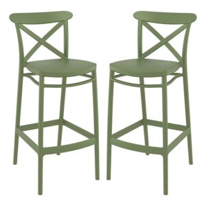 Carson Green Polypropylene And Glass Fiber Bar Chairs In Pair