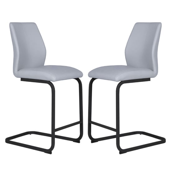 Adoncia Silver Faux Leather Counter Bar Chairs In Pair