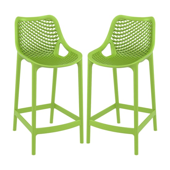 Arrochar Outdoor Green Polypropylene Bar Stools In Pair