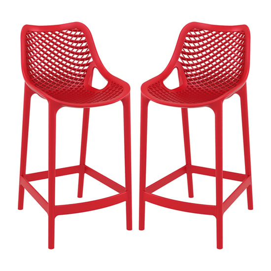 Arrochar Outdoor Red Polypropylene Bar Stools In Pair