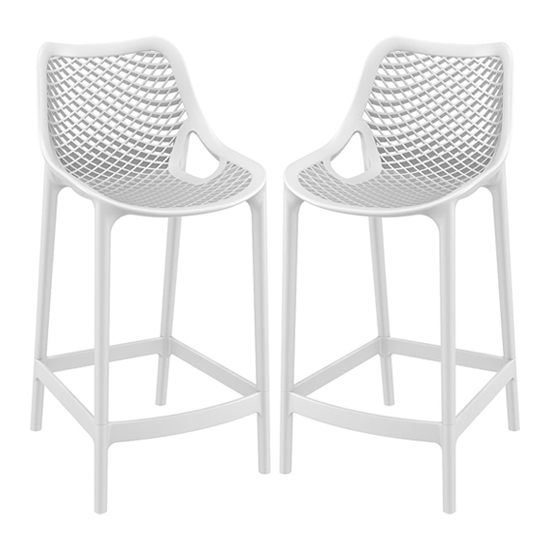 Arrochar Outdoor White Polypropylene Bar Stools In Pair