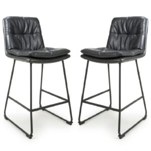 Attica Dark Grey Leather Bar Chairs With Metal Legs In Pair