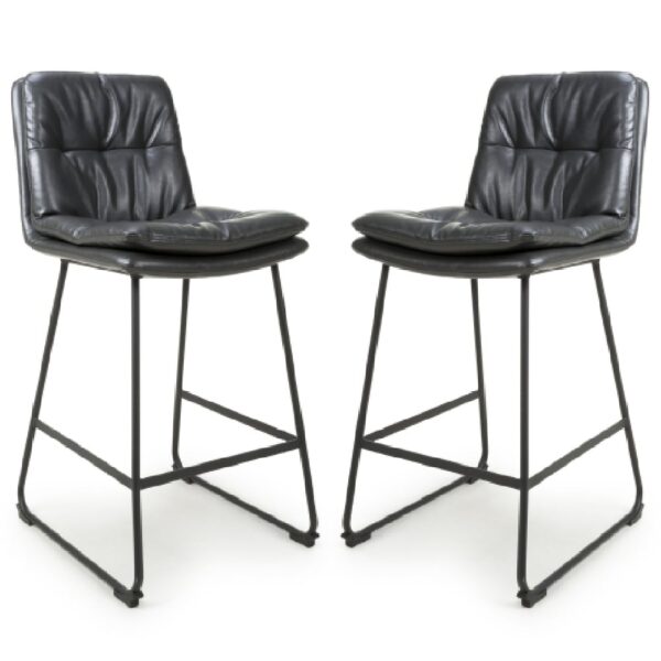 Attica Dark Grey Leather Bar Chairs With Metal Legs In Pair