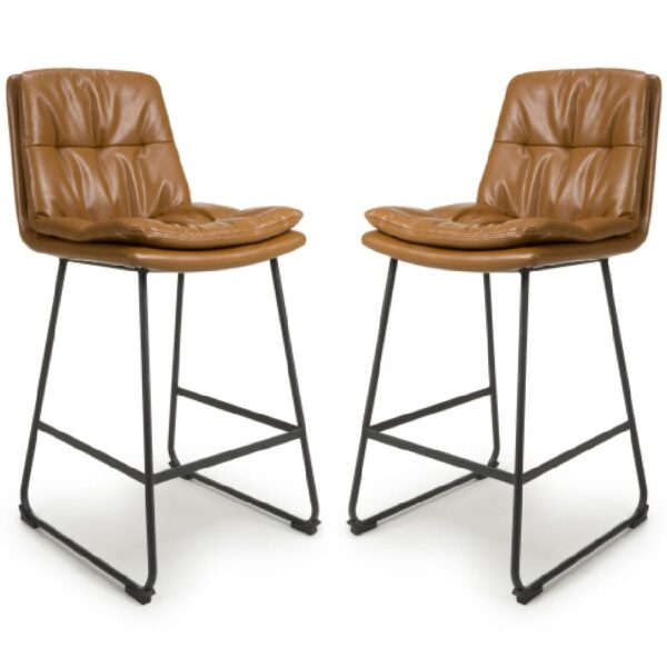 Attica Tan Leather Bar Chairs With Metal Legs In Pair