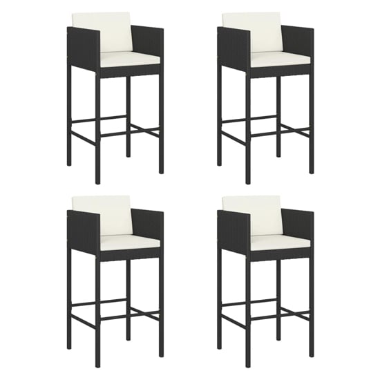 Avyanna Set Of 4 Poly Rattan Bar Chairs With Cushions In Black