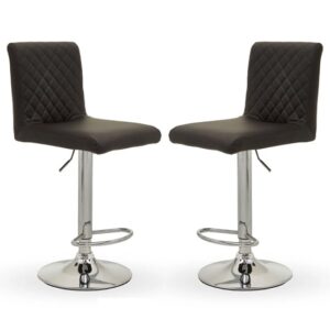 Baino Black Leather Bar Chairs With Round Chrome Base In A Pair