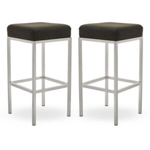 Baino Black Leather Bar Stools With Chrome Legs In A Pair