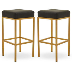 Baino Black Leather Bar Stools With Gold Legs In A Pair