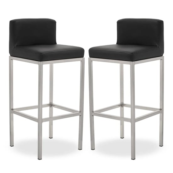 Baino Black PU Leather Bar Chairs With Chrome Legs In A Pair