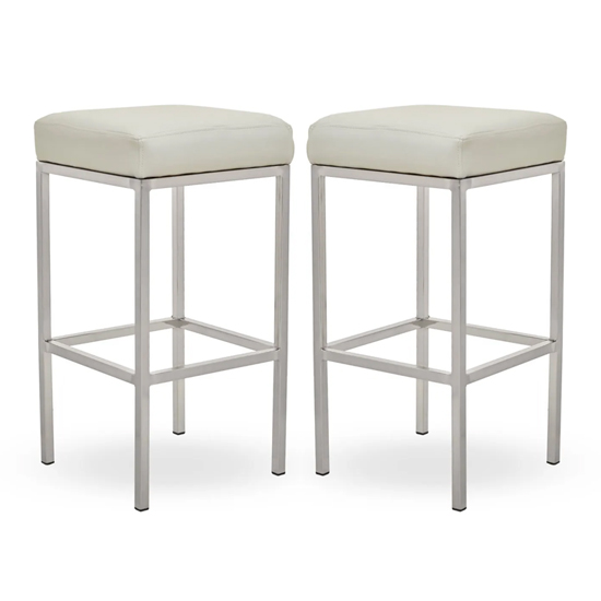 Baino White Leather Bar Stools With Chrome Legs In A Pair