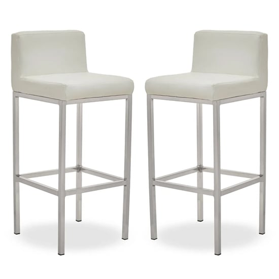 Baino White PU Leather Bar Chairs With Chrome Legs In A Pair