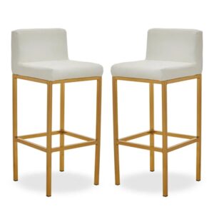 Baino White PU Leather Bar Chairs With Gold Legs In A Pair