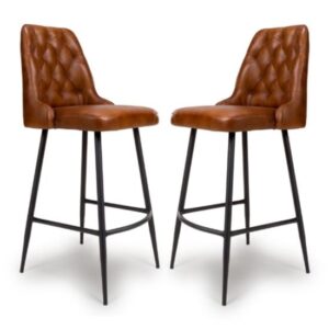 Basel Tan Genuine Buffalo Leather Bar Chairs In Pair