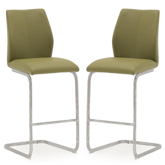 Bernie Olive Leather Bar Chairs With Chrome Frame In Pair