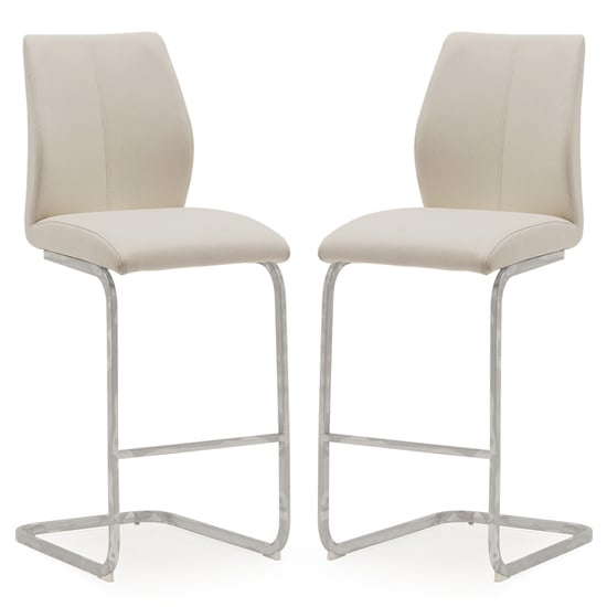 Bernie Taupe Leather Bar Chairs With Chrome Frame In Pair