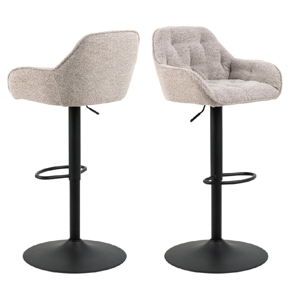 Bethel Monza Beige Fabric Bar Stools With Black Base In Pair