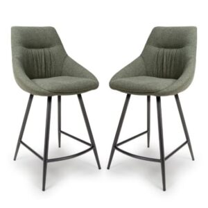 Buxton Sage Counter Fabric Bar Chairs In Pair